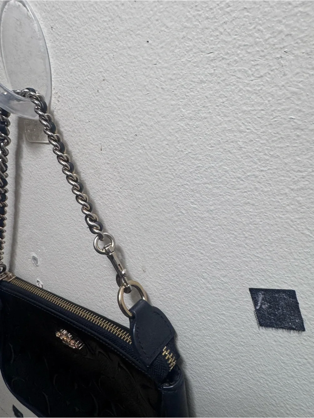Coach nolita 19 patent Black Embossed Signature Mini Wristlet with Chain Strap